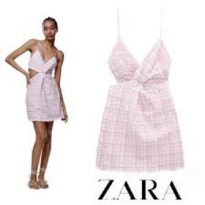 Zara Light Pink Checkered Mini Dress